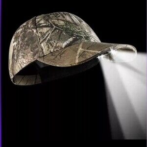Camouflage Power Cap Camo Hat Head Lamp Light Hands Free LED Battery Op - One Sz